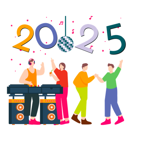 People are grooving to the music at the New Year party  Illustration