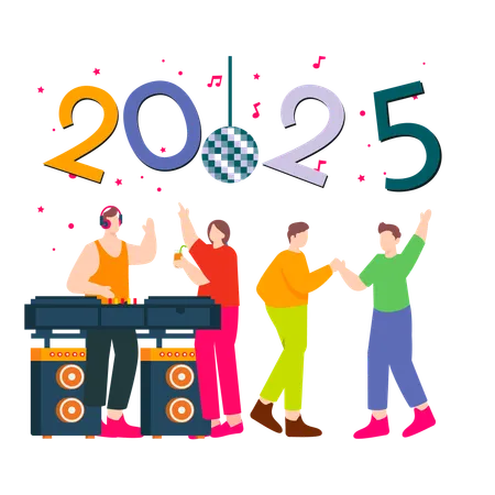 People are grooving to the music at the New Year party  Illustration