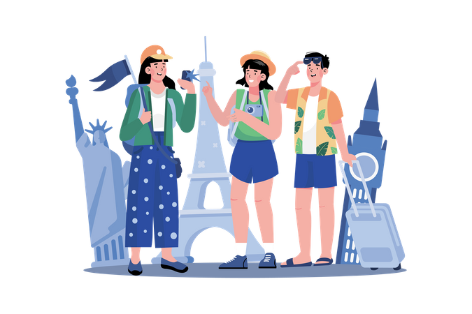 People are joining a sightseeing tour  Illustration