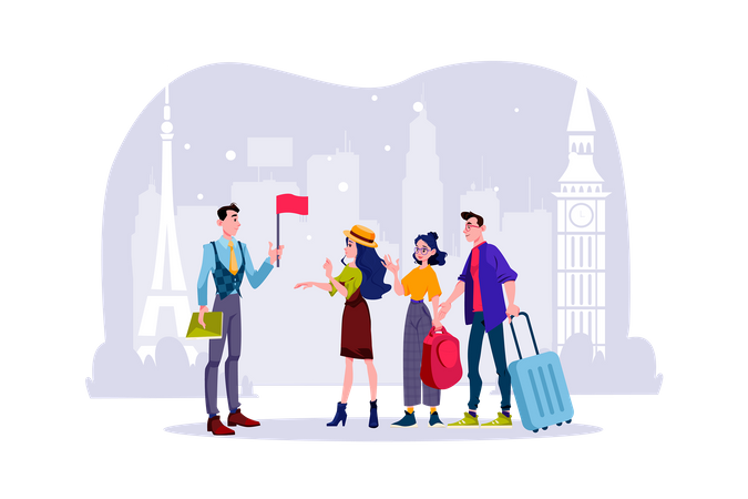 People are joining a sightseeing tour  Illustration