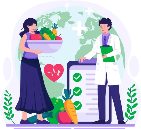 World Health Day People Are Maintaining A Healthy Lifestyle With Fruits And Vegetables Vector Illustration Illustration