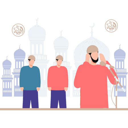 People are praying with the muezzin  Illustration