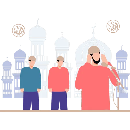 People are praying with the muezzin  Illustration