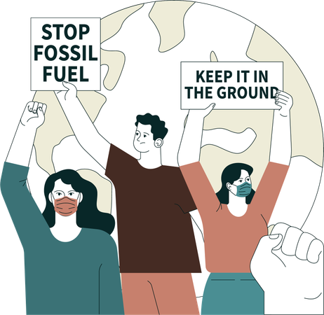 People are protesting for saving fossil fuel  Illustration