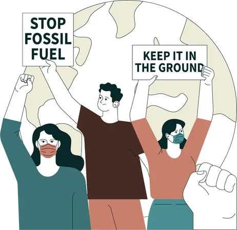 People are protesting for saving fossil fuel  イラスト