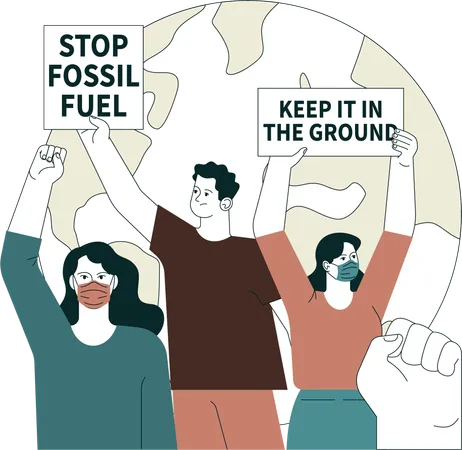 People are protesting for saving fossil fuel  Illustration