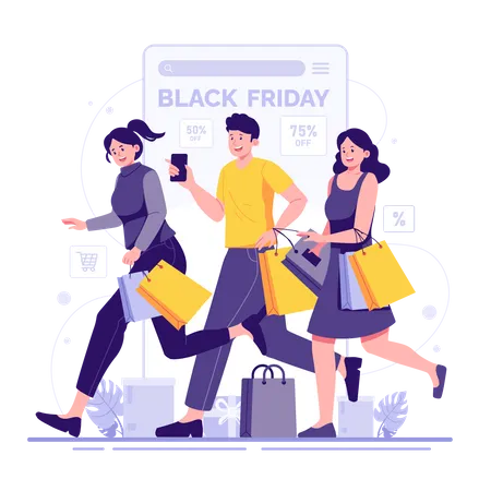 People are running for discounts on black friday  Illustration