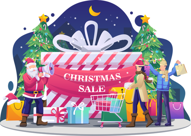 People are shopping with Santa Claus Illustration