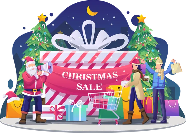 People are shopping with Santa Claus Illustration