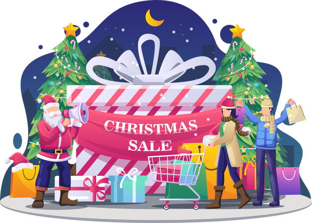 People are shopping with Santa Claus  Illustration