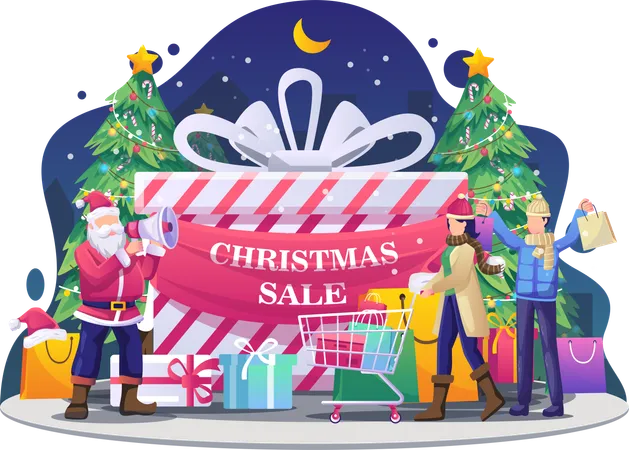 People are shopping with Santa Claus  Illustration