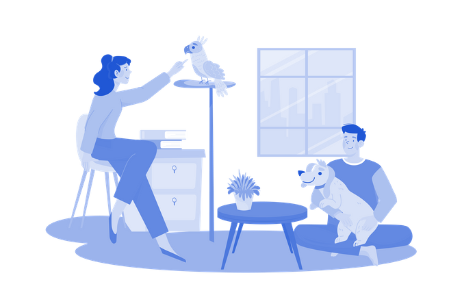 People are spending time for their pets  Illustration