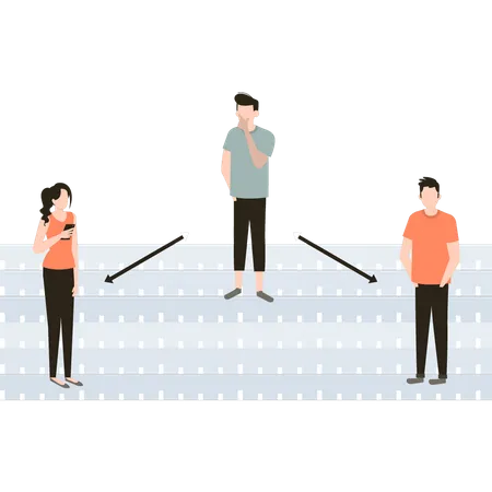 The People Are Standing On Safe Distance Illustration