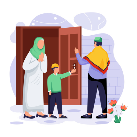 People are visiting at each other's house during Eid  Illustration