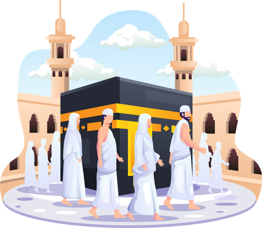 People are walking around the Kaaba  Illustration