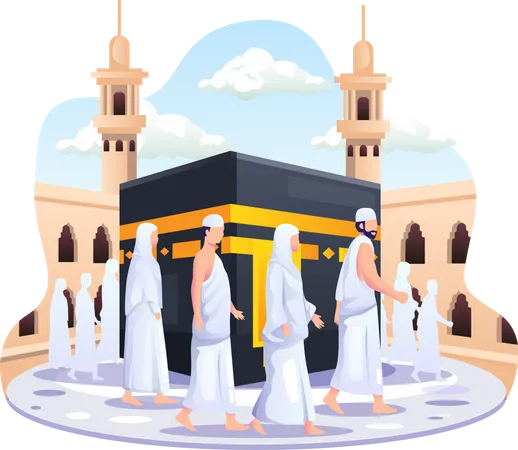 People are walking around the Kaaba  Illustration