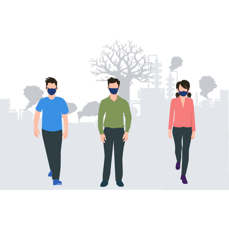 People are wearing masks to avoid air pollution  Illustration