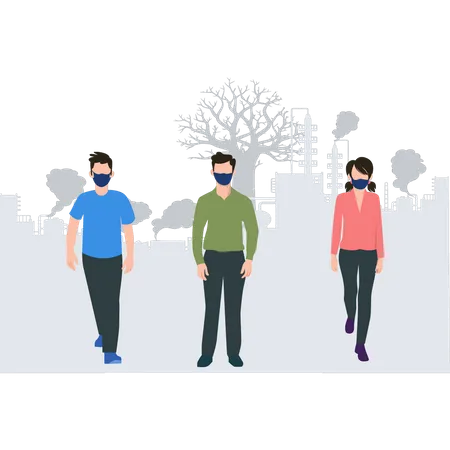 People are wearing masks to avoid air pollution  Illustration