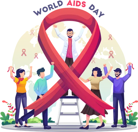 People around the World Celebrate World AIDS Day  Illustration