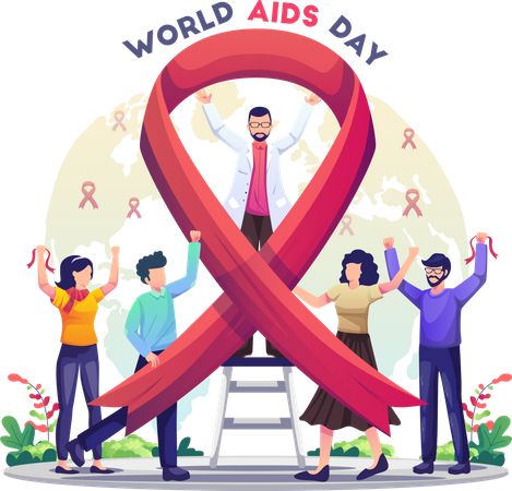 People around the World Celebrate World AIDS Day Illustration