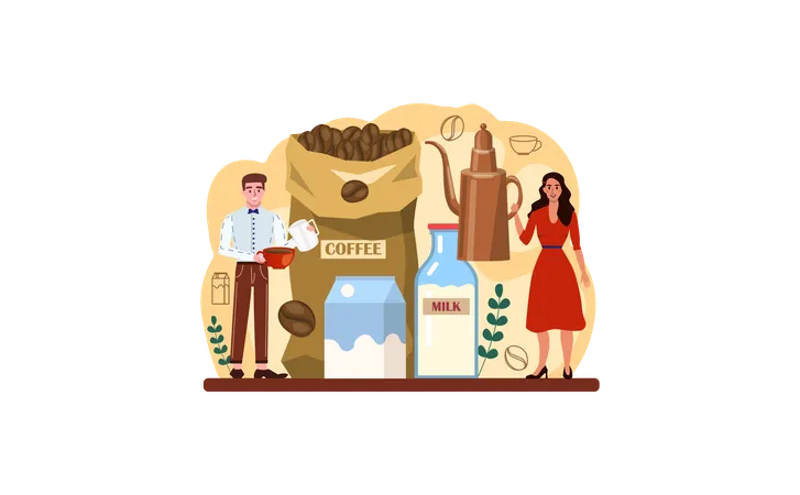 Barista Web Banner Or Landing Page Bartender Making A Cup Of Hot Coffee Coffeehouse Worker Making Energetic Tasty Beverage With Milk Flat Vector Illustration Illustration