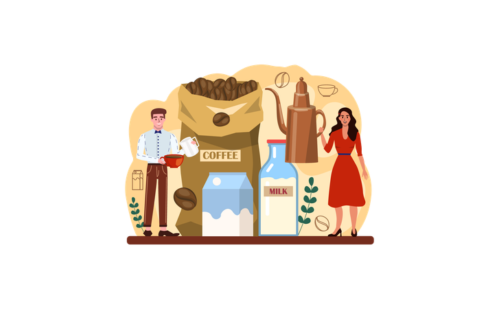 People arriving in coffee bar  Illustration