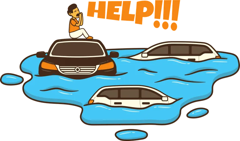 People asking for help to save from tsunami  Illustration