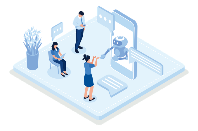 People Asking Questions And Receiving Answers From AI Assistant  Illustration