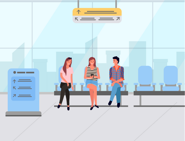 People at airpot and waiting for boarding entry  イラスト
