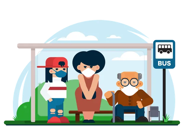 People at bus stop  Illustration