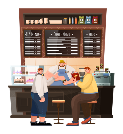 People at cafe and watching coffee menu  Illustration