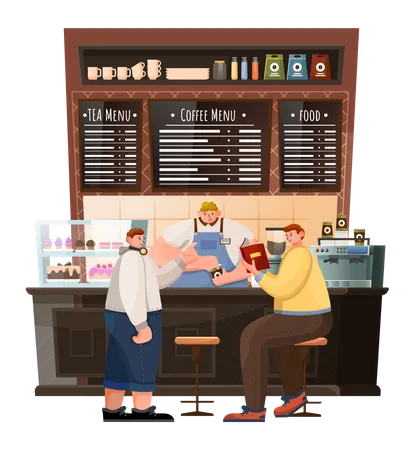 People at cafe and watching coffee menu  Illustration
