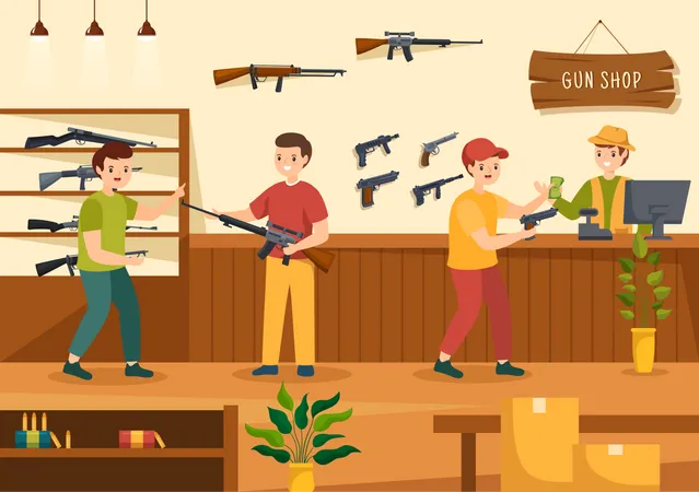 People at gun shop  Illustration