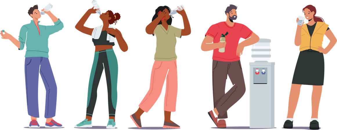 People at gym drinking water  Illustration