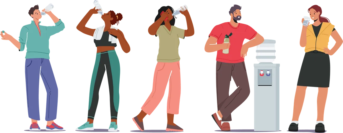 People at gym drinking water  Illustration