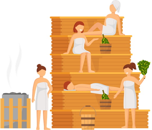 People at hot steam sauna  Illustration