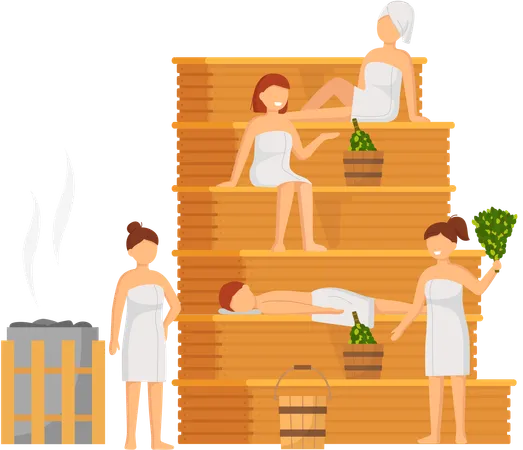People at hot steam sauna  Illustration
