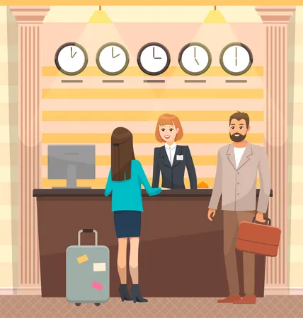 People at hotel reception  Illustration