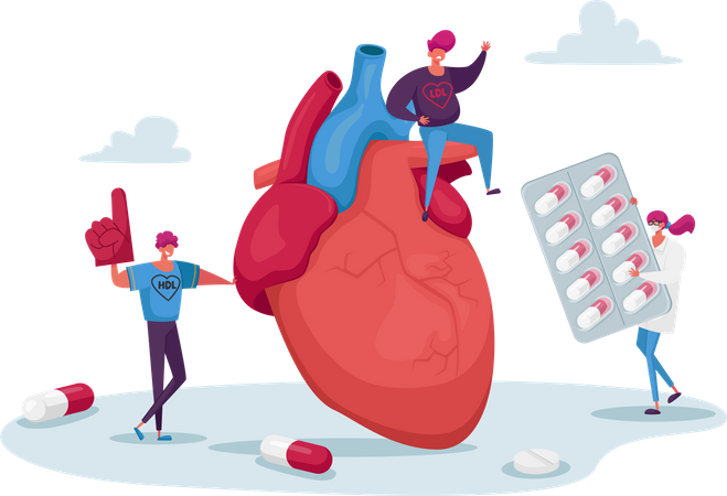 People at Huge Heart Cholesterol Diagnose  Illustration