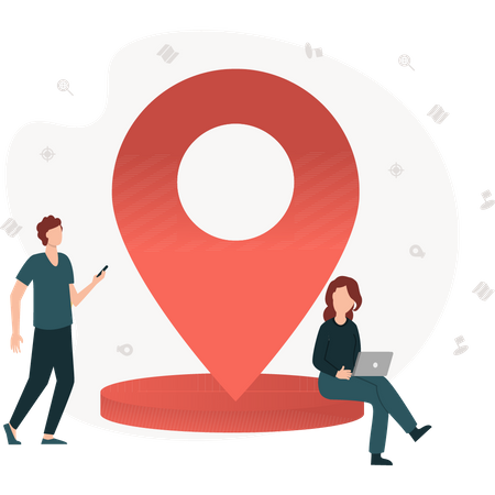 People at location pin  Illustration