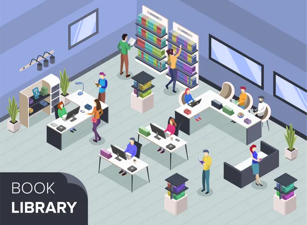 People at modern book library Illustration