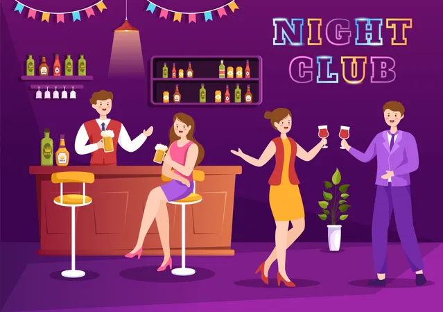 People At Night Club  Illustration