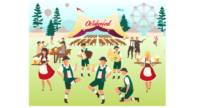 People at october festival dancing and having fun Illustration