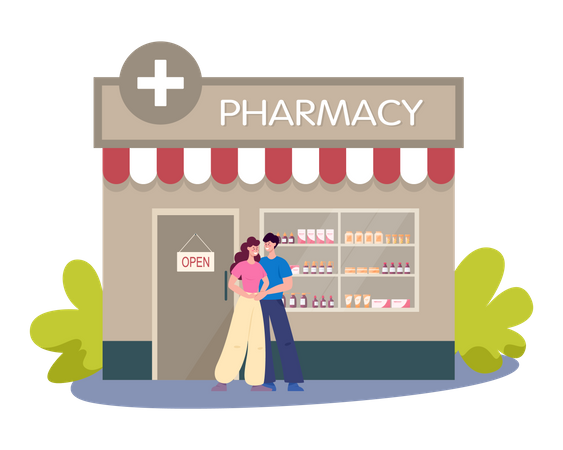 People at Pharmacy Shop Illustration