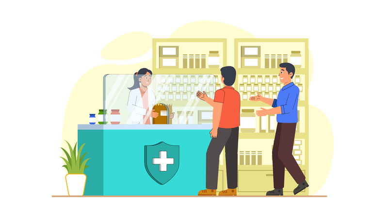 People at Pharmacy Shop Illustration