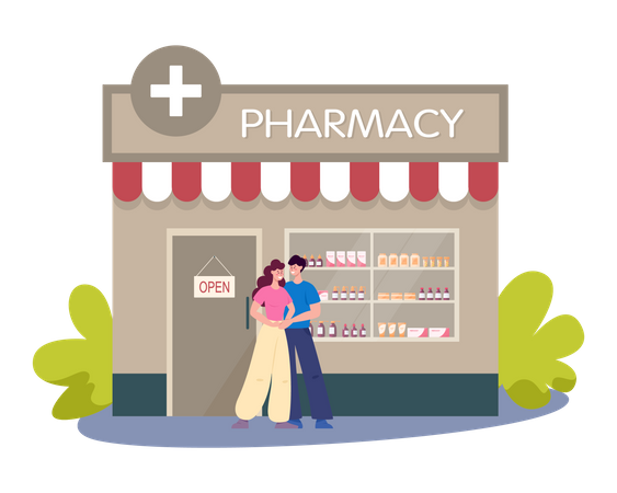 People at Pharmacy Shop  Illustration