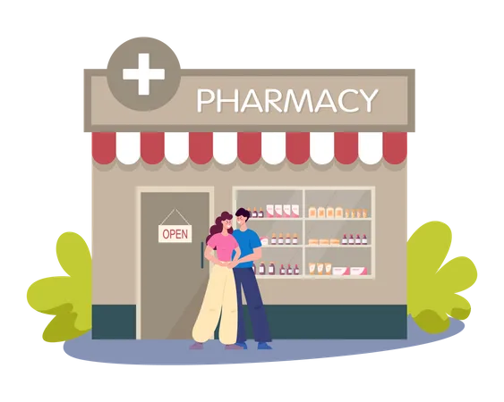 People at Pharmacy Shop  Illustration