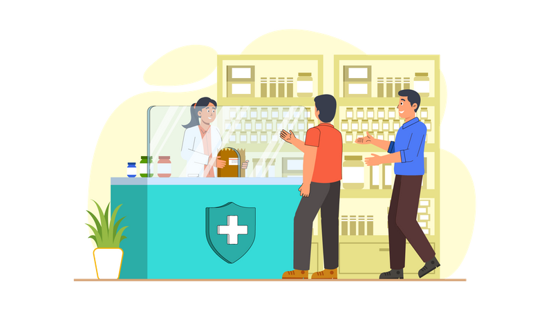 People at Pharmacy Shop  Illustration