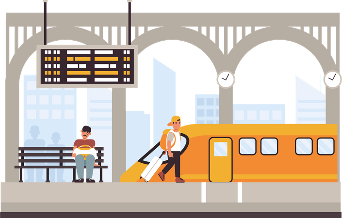 People At Public Train Station  Illustration
