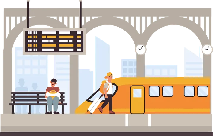 People At Public Train Station  Illustration